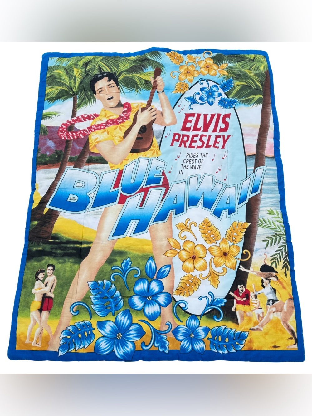 Vintage Elvis Presley Blue Hawaii Crib Quilt Throw Tropical Retro Wall Hanging